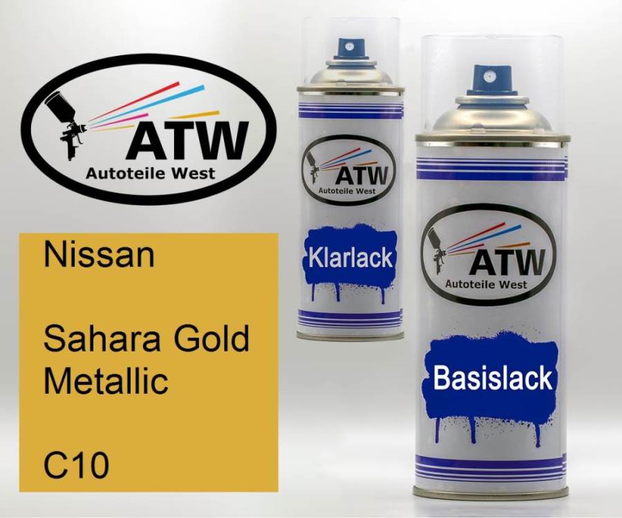 Nissan, Sahara Gold Metallic, C10: 400ml Sprühdose + 400ml Klarlack - Set, von ATW Autoteile West.
